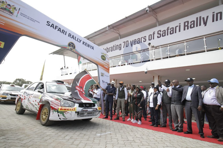 President William Ruto flags off the 2023 WRC Safari Rally in Naivasha on June 21, 2023.