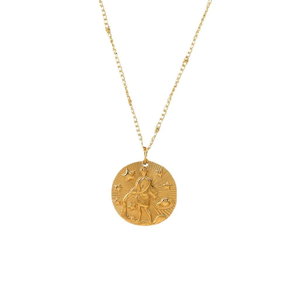 Colar com pingente de dupla face com forma de doze constelações. Expresse seu signo do zodíaco com estilo. Presente ideal.