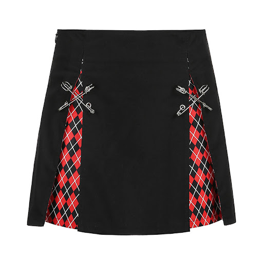 Title 3, Plaid Stitching High Waist A-Line Skirt All-Mat...