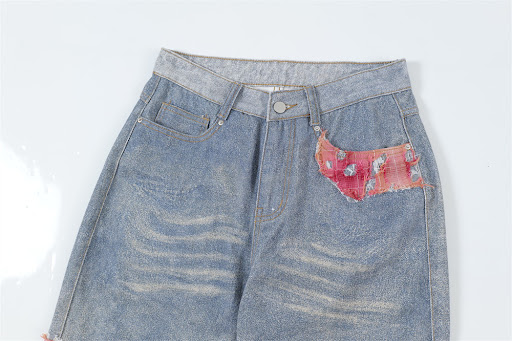 Title 3, Fashion Design Color Matching Lace Denim Straig...