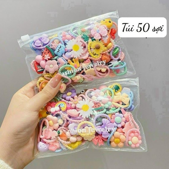 Set 50 Chun Tóc Túi Zip Hình Ngộ Nghĩnh Cho Bé Yêu