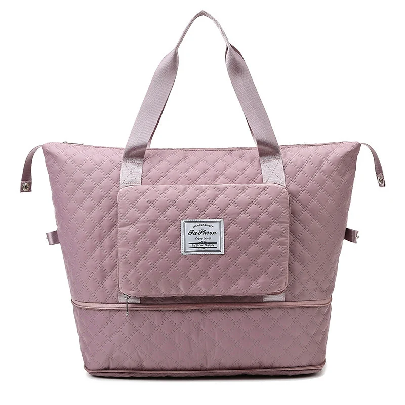 Faltbare Reisetasche mit Rautensteppung, großes Fassungsvermögen, Fitness-Handtasche, tragbar, vielseitige Schultertaschen Ex