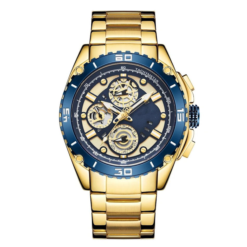 Montre homme étanche quartz bracelet acier calendrier six aiguilles, idéale pour les affaires. Un accessoire élégant et performant pour le quotidien.