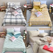 Bộ Chăn Ga Gối Chần Bông Cotton Tc Ree Bedding Caro Nhiều Màu Đủ Size Giường Nệm