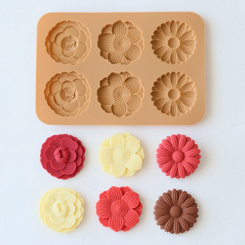 Title 3, Moule en silicone adorable trois fleurs chocola...