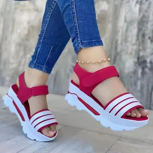 Title 6, Roman Sandals Thick Sole Buckle Strip Wedges Sh...