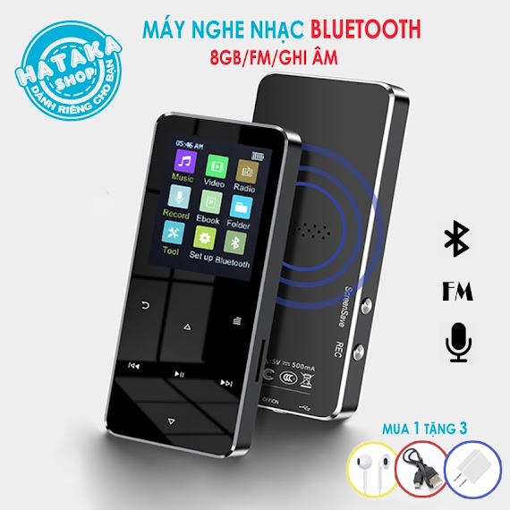 Máy Nghe Nhạc Mp3 Bluetooth H90 Bộ Nhớ 8Gb Vỏ Kim Loại Có Loa Ngoài, Fm, Ghi Âm