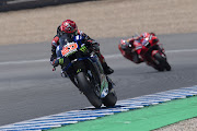 Fabio Quartararo of France and Monster Energy Yamaha MotoGP Team heads down a straight during the MotoGP of Spain at Circuito de Jerez.