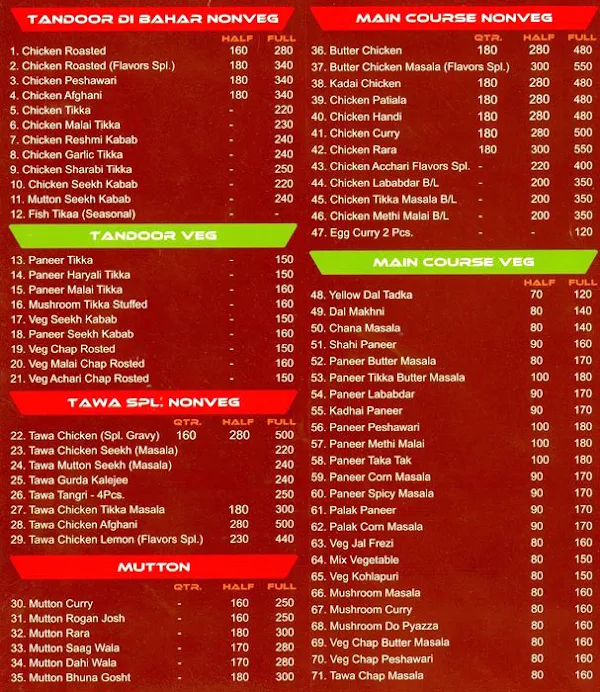 Flavours Kitchen menu 