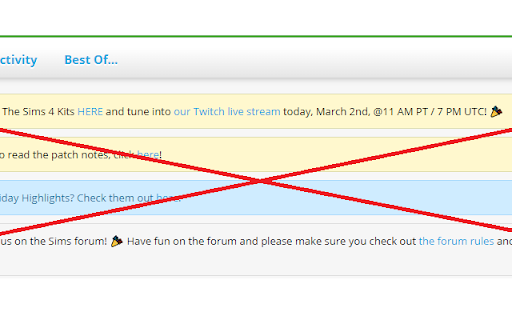 Sims.com Announcement Remover