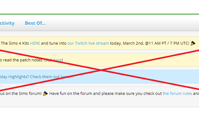 Sims.com Announcement Remover Preview image 0