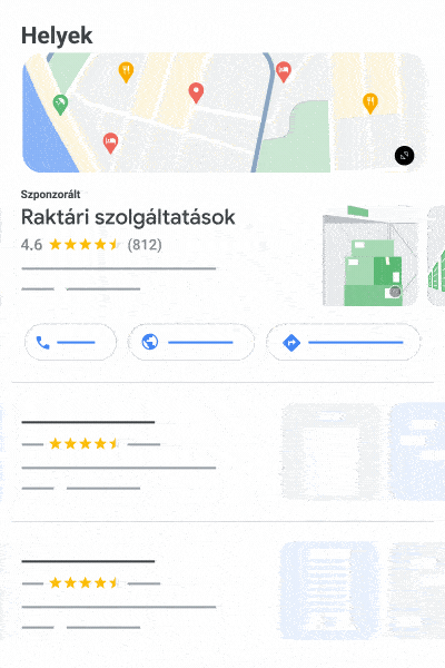 Ez az animáció egy helyi keresési hirdetésre mutat be példát, amelyben organikus egységek is vannak.