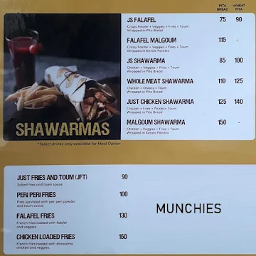 Just Shawarma menu 