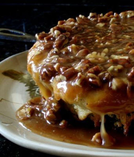 Light, fluffy buttermilk cake with an amazing pecan praline topping