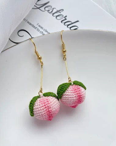 Handmade Cute Peach Sweet Wool Earr - 0