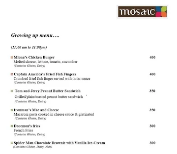 Mosaic - Crowne Plaza Greater menu 