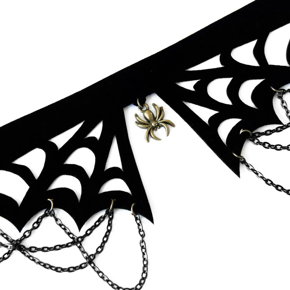 Corrente de clavícula teia de aranha de Halloween, cinta de pescoço, acessório assustador e estiloso para fantasias e festas temáticas.