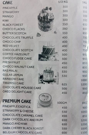 Cake & Fast Food menu 