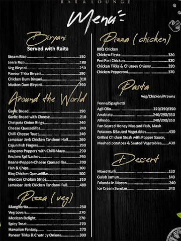 Backlane Bar & Lounge menu 