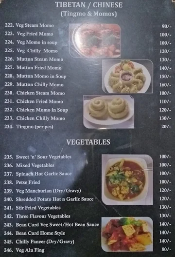 Waho Tenzin Restaurant menu 