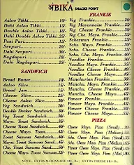 Ambika Snacks Point menu 1