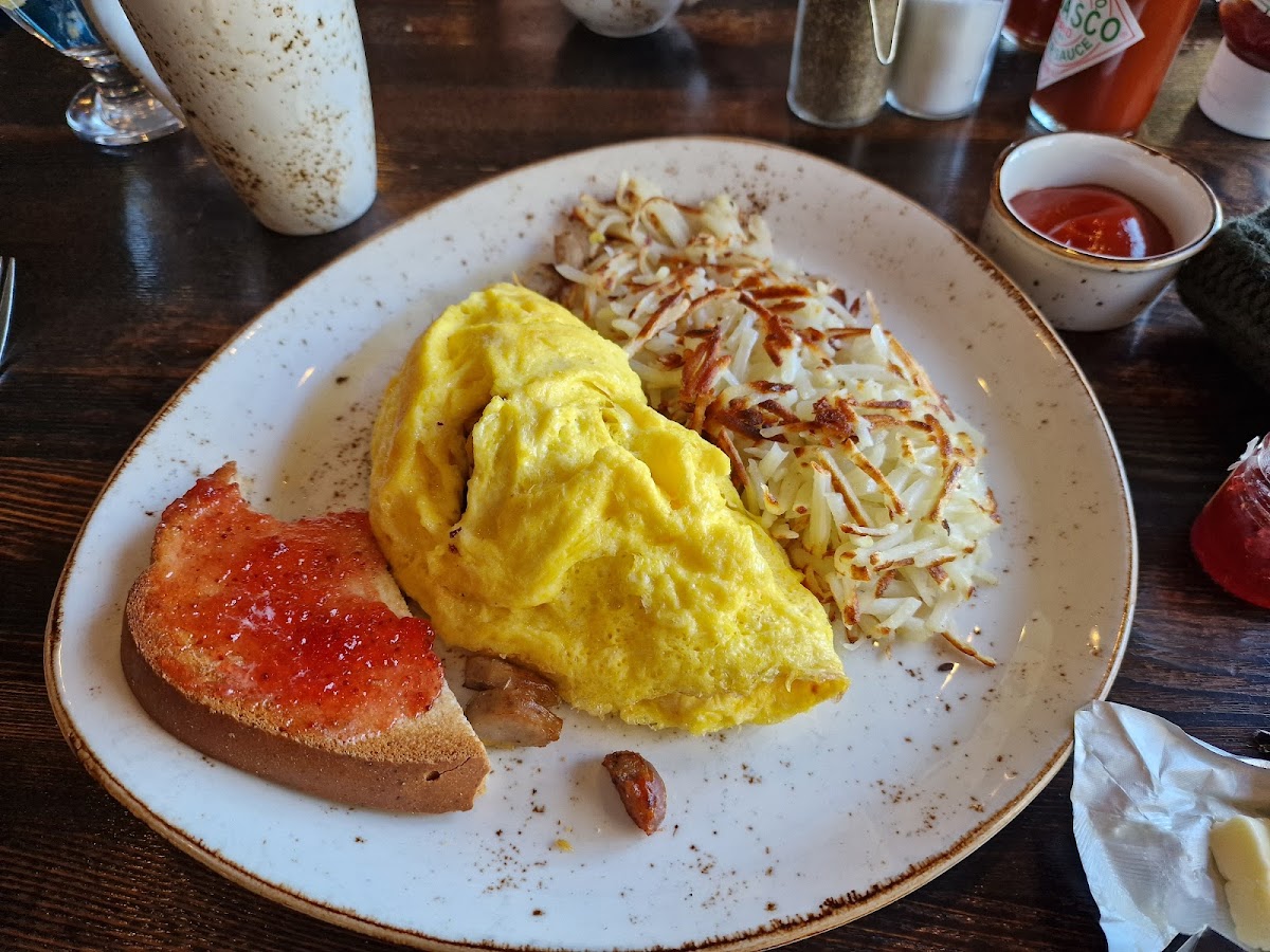 Three Egg Omelette with cheese and Sausage.