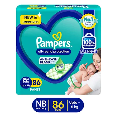 Pampers All Round Protection Pants, Small Size Baby Diapers (SM) Anti Rash Diapers, Lotion With Aloe Vera 86 Pc