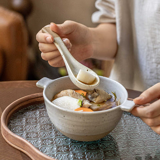 Title 3, Retro Small Spoon Handmade Coarse Pottery Short...