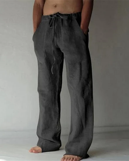 Men's Summer Casual Pants Daily Wear Solid Full Length So... - 3