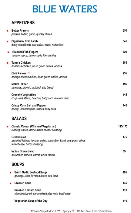 Blue Waters menu 