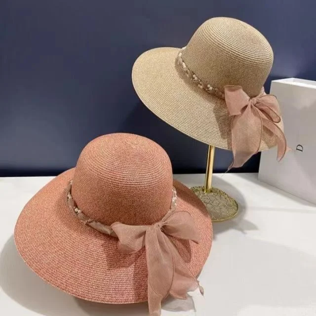 Chapeau de plage en paille, style français, dentelle, larges bords, protection solaire pour femme, chapeau de soleil polyvalent, idéal pour la mer.