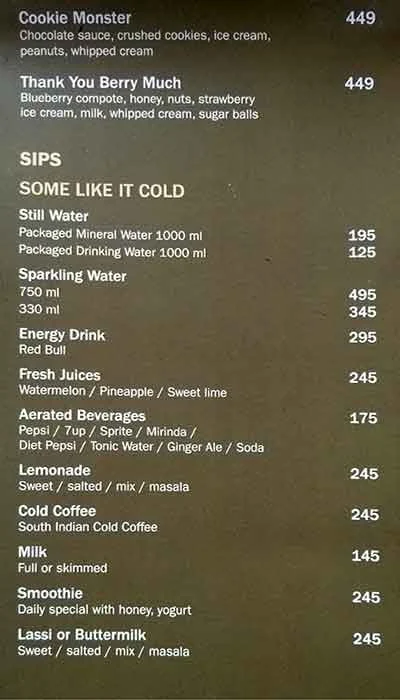 Cinnamon - Renaissance Hotel, Bengaluru menu 