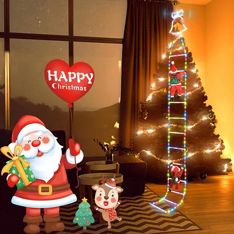 Échelle du Père Noël, décoration de Noël extérieure, lumières d'escalier festives et enchantées. Installation facile, ambiance féérique pour les fêtes.