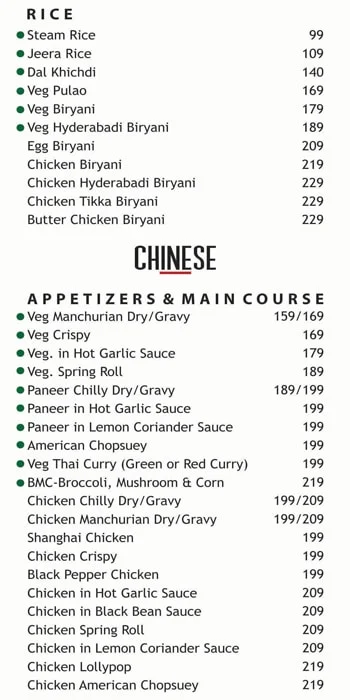 Namaste menu 