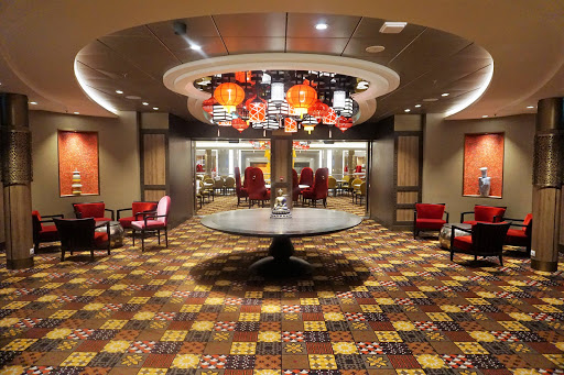 The entrance to the Asian-themed main dining venue Silk on deck 5 of Harmony of the Seas. 