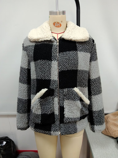 Title 22, Casual Check Plush Lapel Jacket Lamb Fleece Che...