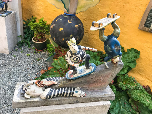 Whimsical ceramics artwork in the sculpture garden at Lange Kunsthåndværk in Aalborg, Denmark. 