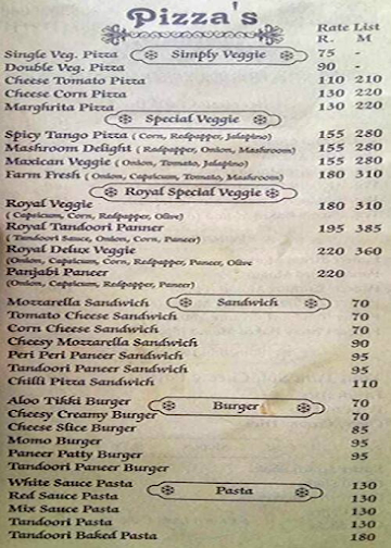 Pizzas Cafe menu 