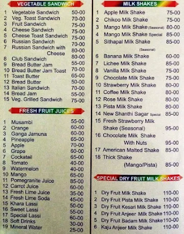 New Shanthi Sagar menu 