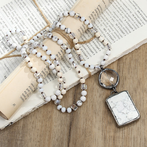 Title 17, Bohemian Natural Stone and Glass Knotted Neckla...