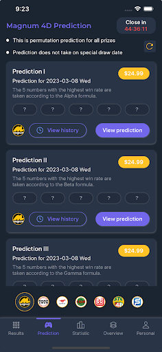 Screenshot Live 4D Results 4D Predictions