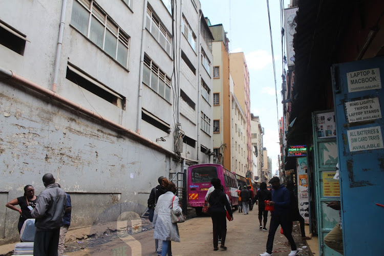 Latema Lane, where police collected item following a bomb scare incident at Nairobi CBD on July 13, 2022.