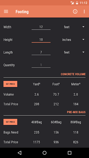 Binder - Concrete Calculator