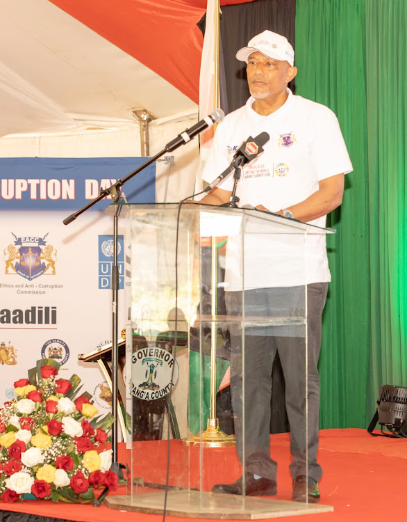 EACC CEO Twalib Mbarak during International Anti-corruption Day celebrations in Murang'a town.