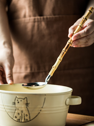 Title 4, Natural Bamboo Handle Soup Spoon And Strainer f...