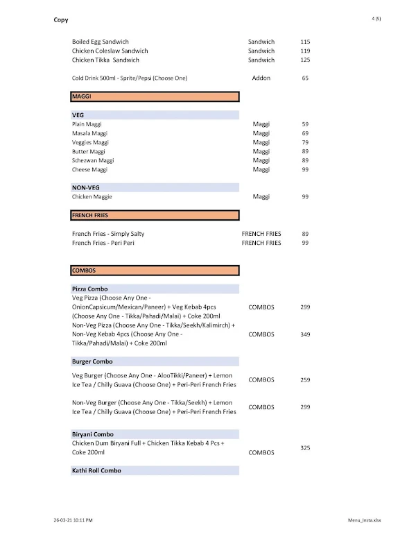 Insta Cafe & Grills menu 