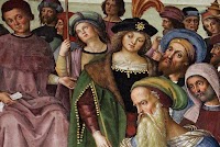 Pinturicchio, dettaglio della scena Enea Silvio ambasciatore alla corte di Scozia, Libreria Piccolomini, 1502-07 circa