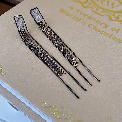 Title 5, Silver Needle Zircon Square Tassel Earrings for...