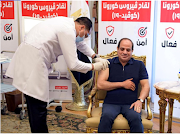 Egyptian President Abdel Fattah al-Sisi receives a dose of a vaccine against the coronavirus disease in Cairo, Egypt, on April 25 2021 in this handout picture courtesy of the Egyptian Presidency. 
