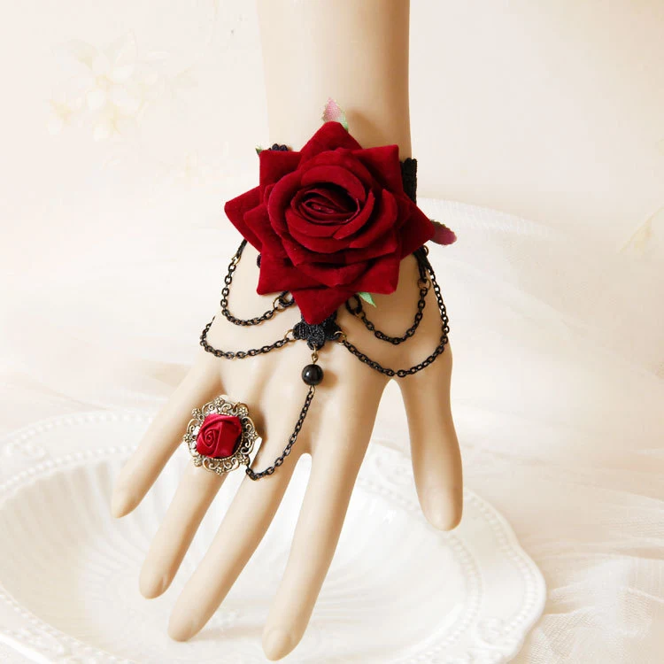 Halloween Rode Roos Kwast Armband Universele Ring Geïntegreerde Polsband Versiering voor themafeesten.